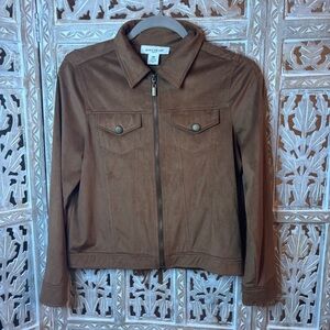 Womens Skye's the Limit Lightweight Brown Faux Suede Back Tie Full Zip Jacket